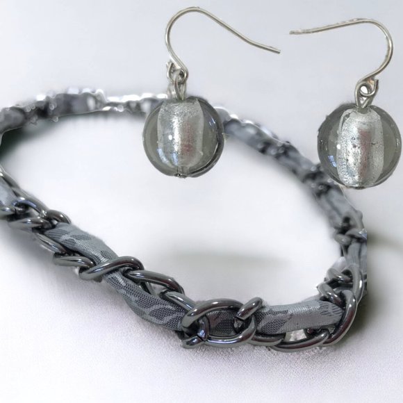 Choker Necklace Earring Set Gunmetal - Picture 1 of 8